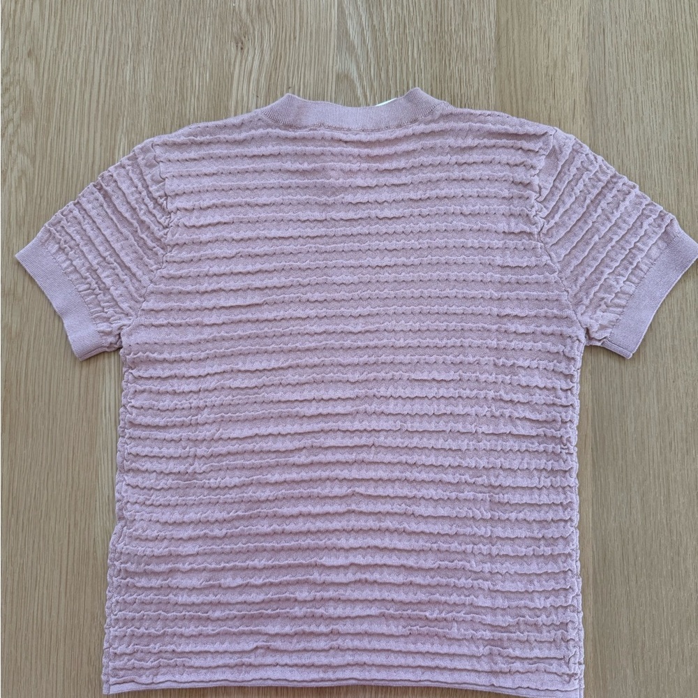 Frame Denim Pink Ribbed Smocked Fitted Short Sleeve Tee Small - Picture 7 of 7